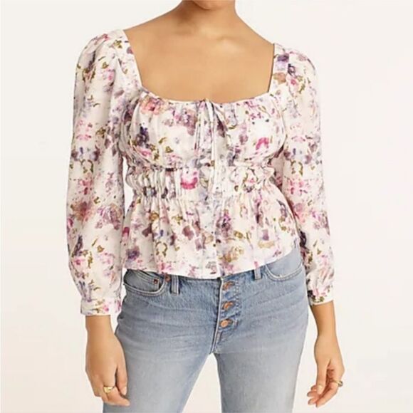 J. Crew Tops - NWT Flora Obscura X J.Crew cinched-waist top Size 12